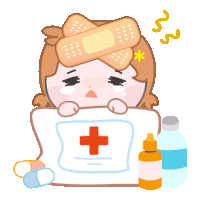 a cartoon of a girl with a bandage on her head holding a medical form