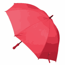 a red umbrella with a red handle on a white surface