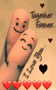 a couple of fingers with faces drawn on them and the words `` together forever `` .