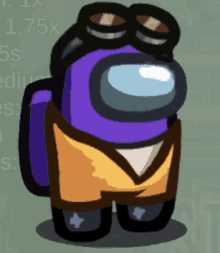 a purple among us character is wearing goggles