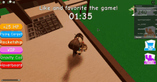 a screenshot of a game that says like and favorite the game at 01:35