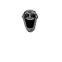 a black and white drawing of a troll face with a huge mouth and teeth .