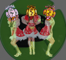 a cartoon drawing of three women with face masks on their faces