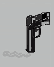 it looks like a pixel art of a gun with smoke coming out of it .