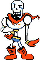 a pixel art drawing of papyrus from undertale wearing a cape and boots