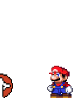 a pixel art of mario standing next to a basketball