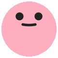 a pink smiley face with black eyes and a black mouth .