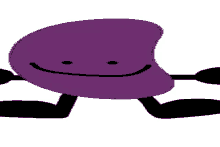 a purple bean with arms and legs and a smiling face