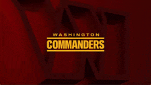 a logo for the washington commanders is shown on a red background