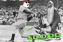 a black and white photo of a baseball game with the word $ dood on the bottom right corner