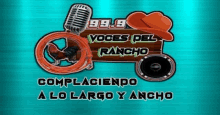 a logo for voces del rancho with a microphone and a rooster