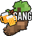 a pixel art drawing of a tree with two mugs of beer .