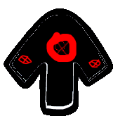 a black and red arrow pointing up with a red heart in the middle