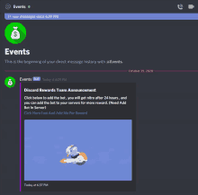 a screenshot of a discord rewards team announcement page