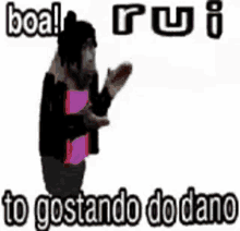 a monkey is dancing with the words `` boa rui to gostando do dano '' written below it .