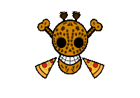 a cartoon drawing of a giraffe with pizza slices in front of it