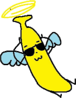 a cartoon of a banana with wings and sunglasses .