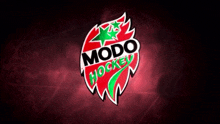 a logo for modo hockey with a red background