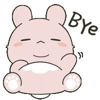 a cartoon drawing of a rabbit with the word bye written below it