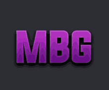 a purple logo that says mbg on a black background