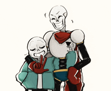 a drawing of two skeletons one of which is giving a peace sign