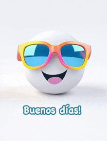 a white smiley face wearing sunglasses with the words buenos dias below it