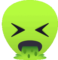 a green smiley face with its eyes closed and a green liquid coming out of it 's mouth