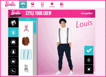 a barbie style your crew app with louis on the screen