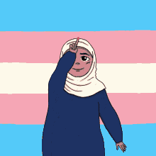 a cartoon drawing of a woman in a hijab with hearts around her