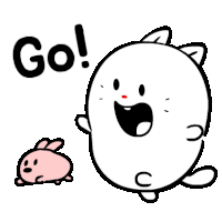 a cartoon drawing of a ghost and a rabbit that says go .