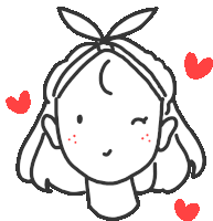 a drawing of a girl with hearts around her