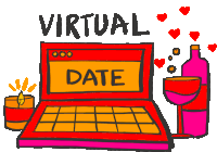 a cartoon drawing of a laptop that says virtual date