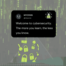 an advertisement for mycrxn says welcome to cybersecurity