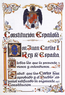 a spanish constitution with a coat of arms and an eagle on top