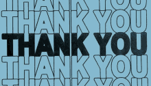 a blue background with the words `` thank you '' written in black letters on it .