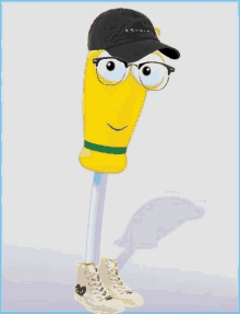 a cartoon screwdriver wearing a black hat and converse shoes