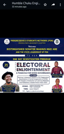 a poster for a one day sensitization program and electoral enlightenment