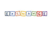 the word exchange is written in colorful squares