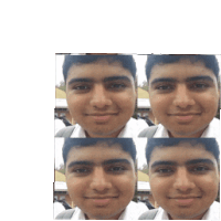 four images of a young man 's faces are shown on a white background