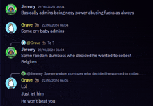 a screenshot of a conversation between jeremy and grave on 22/10/2024