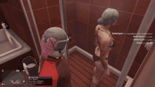 a screenshot of a video game shows a woman in a bikini and a man in a watermelon helmet