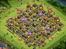 a clash of clans map shows a lot of buildings and a few buildings that are full