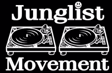 a black and white drawing of two turntables that says junglist movement