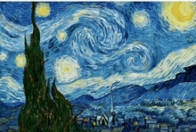 a painting of a starry night sky with a church in the background