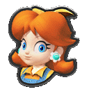 a cartoon character with orange hair and blue eyes is wearing a yellow shirt and blue earrings .