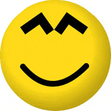 a yellow smiley face with black eyes and a black smile