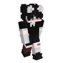 a minecraft skin of a girl with a black shirt and white gloves .