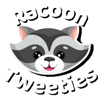 a sticker of a raccoon with the words " raccoon tweeties " underneath it