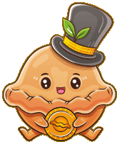 a cartoon of a pie wearing a top hat and holding a coin