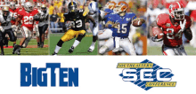 a collage of football players and the words big ten and southeastern sec conference